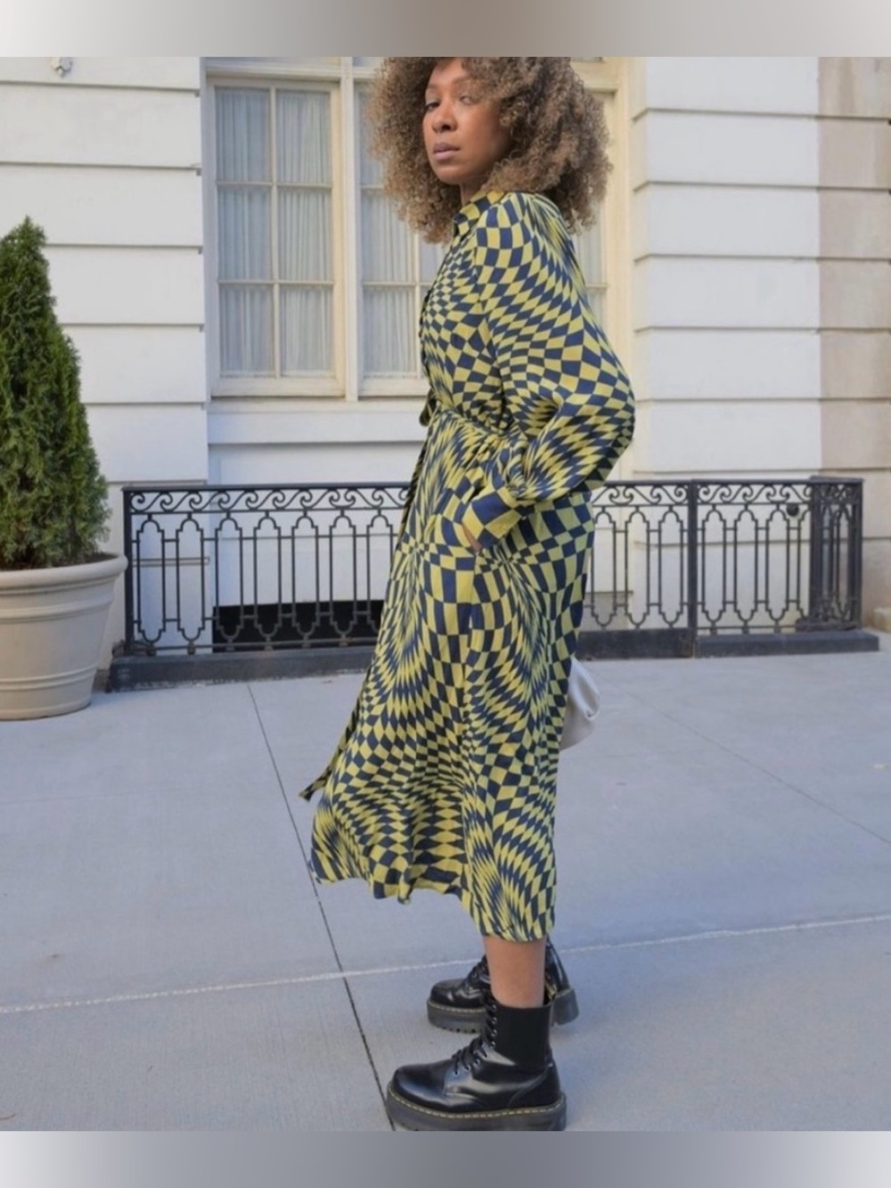 Karen Britchick The Drop Geometric Midi Shirt Dress with Tie Waist - Picture 2 of 9